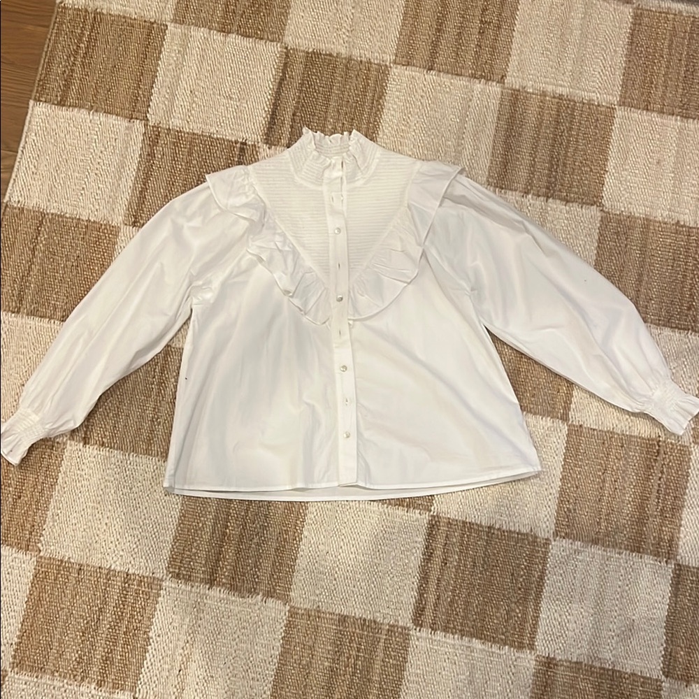 French Connection White Ruffled Blouse
